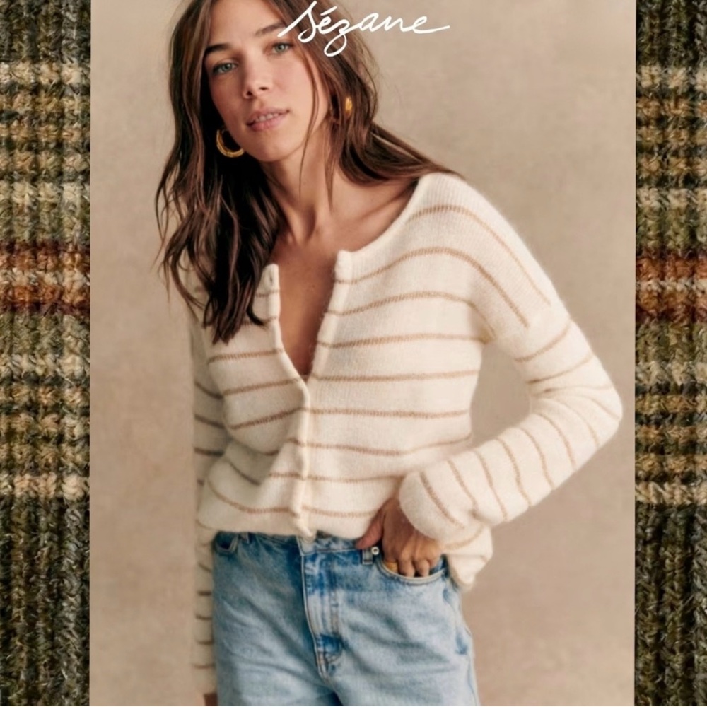 Sezane | Gaspard Cardigan in Ecru Gold, size medium - Picture 4 of 12